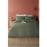 Serene 'Lindly' Waffle Duvet Cover Set in Dark Green | Size: Super King