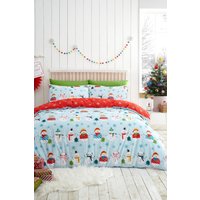 Fusion 'Christmas Snowman' Easy Care Duvet Cover Set in Duck Egg Blue | Size: Double