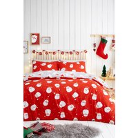 Fusion 'Happy Santa' Easy Care Duvet Cover Set in Red | Size: Single