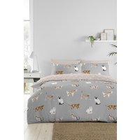 Fusion 'Cats' Luscious Hand Drawn Cat Print Duvet Cover Set in Grey | Size: King