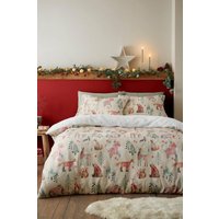 Fusion 'Christmas Woodland Animals' Plush Duvet Cover Set in Natural | Size: Single