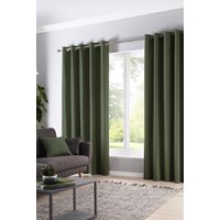 Fusion 'Cannes' 100% Cotton Black Out Plain Dyed Eyelet Curtains in Bottle Green | Size: 168 cm width x 137 cm drop