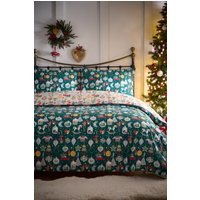 Fusion 'Christmas Ornaments' Festive Print Duvet Cover Set in Green | Size: King