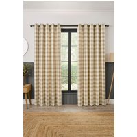 Curtina 'Everett' Jacquard Woven Check Pair of Eyelet Curtains in Natural | Size: 229 cm width x 183 cm drop