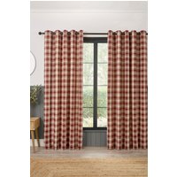 Curtina 'Everett' Jacquard Woven Check Pair of Eyelet Curtains in Red | Size: 229 cm width x 183 cm drop