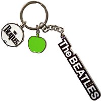 Beatles Text Logo Drop T Drum & Apple Charms Keychain in White