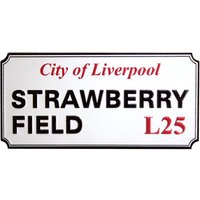 Beatles Strawberry Field Liverpool Sign Embossed Fridge Magnet in White