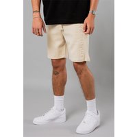 Blank Essentials Men's Cotton Blend 'Etched' Embossed Shorts in Beige | Size: Small