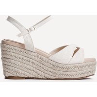 Linzi Women's Sian Wide Fit Nude Canvas Wedges | Size: 6-Wide Fit