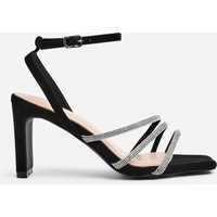 Linzi Women's Glimmer Black Faux Suede Diamante Block Heels | Size: 3-Standard Fit