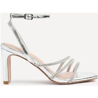 Linzi Women's Glimmer Silver Faux Leather Diamante Block Heels | Size: 3-Standard Fit