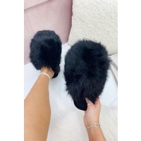 Love Lemonade Women's Ultimate Cosy Fluffy Slippers in Black | Size: 3