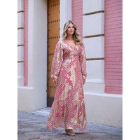 Metallic Printed Balloon Sleeve Maxi Dress