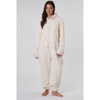 Loungeable Women's Cable Cut Sherpa With Faux Fur Trim All In One in Cream | Size: XL