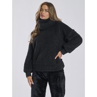 Loungeable Women's Borg Removeable Snood Jumper & Luxury Fleece Jogger Lounge Set in Black | Size: Large