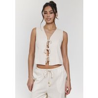 Linen Blend Tie Front Waistcoat