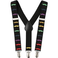Neel Blue Men's Moustache printed Y Shape Elasticated Suspenders Metal Clips Braces