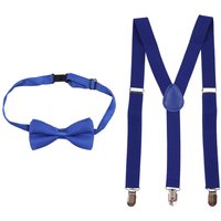 Neel Blue Kids Braces Bow Tie Set, Fully Elasticated Y Shape Suspender, 25mm Wide in Blue | Size: 6 Years