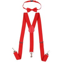 Braces & Bow Tie Set Fully Elastic Y Shape Suspender 25mm Wide Red