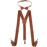 Braces & Bow Tie Set Fully Elastic Y Shape Suspender 25mm Wide Brown