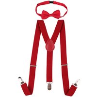 Braces & Bow Tie Set Fully Elastic Y Shape Suspender 25mm Wide Dark Pink