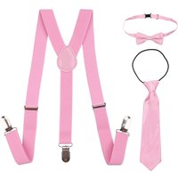 Braces Bow Tie & Necktie Set Y Shape Suspender Light Pink