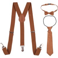 Braces Bow Tie & Necktie Set Y Shape Suspender Brown