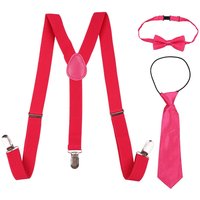 Braces Bow Tie & Necktie Set Y Shape Suspender Dark Pink