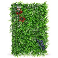 Neel Blue Artificial Hedge Panels Green Grass Wall Backdrop, Leaf & Flower