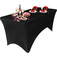 Neel Blue 6FT Rectangle Patio Tablecloth Elastic Spandex Table Cover in Black