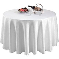 Neel Blue 120" Round Damask Tablecloth, Swirl Pattern Table Cover in White
