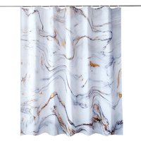 Neel Blue White & Grey Marble Polyester Shower Curtain With 12 Hooks - 180x200cm | Size: 180 cm width x 200 cm drop