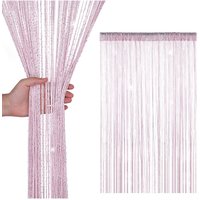 Neel Blue Glitter String Curtain Polyester Fringe Panel Spaghetti Tassel Curtain, 200cm x 90cm in Pink | Size: 200 cm x 90 cm