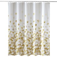 Neel Blue Golden Petals Polyester Shower Curtain, Water-Resistant Bathroom Curtain with 12 Hooks - 180x180cm | Size: 180 cm width x 180 cm drop