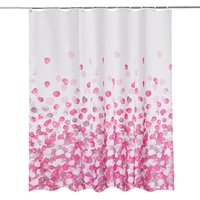 Neel Blue Pink Petals Polyester Shower Curtain, Water-Resistant Bathroom Curtains With 12 Hooks - 180x200cm | Size: 180 cm width x 180 cm drop