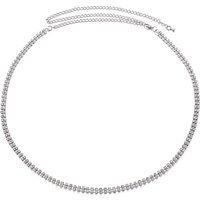 Diamante Metal Chain Charm Belt 2 Row Silver