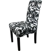 Neel Blue Short Spandex Dining Chair Cover, Slipcover, Abstract Zebra in Black