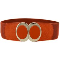 Neel Blue Women's Stretchy Waist Belt with Circular Shiny Buckle in Brown | Size: Small