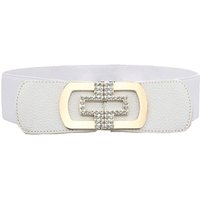 Neel Blue PU Leather Belt with Diamante Studded Buckle in White | Size: Medium