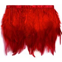 Neel Blue 2 Metres Rooster Feather, Hackle Feather Fringe for Sewing, Dress Trim in Red
