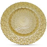 Neel Blue 33cm Charger Plates Peacock Design Glass Plates for Dinner Table Decoration in Gold