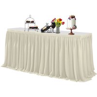 Neel Blue 17ft Pleated Table Skirt Polyester Table Skirt for Tableware, Banquet, Events Decor in Ivory