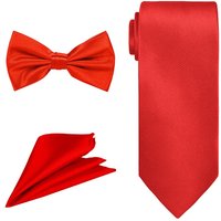 Bow Tie Necktie & Pocket Square Tie Set Casual & Formal Wear Red