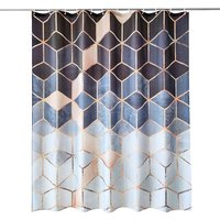 Neel Blue Geometric Bathroom Shower Curtain with 12 Hooks, Mould & Mildew Resistant in Blue | Size: 180 cm width x 200 cm drop
