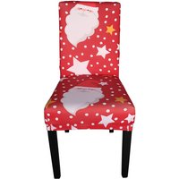 Neel Blue Short Spandex Dining Chair Slipcover - Santa Claus & Snowflakes in Red