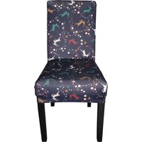 Neel Blue Short Spandex Dining Chair Slipcover - Reindeer & Snowflakes in Blue