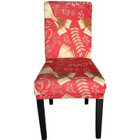 Neel Blue Short Spandex Dining Chair Slipcover - Tree Leaves in Red