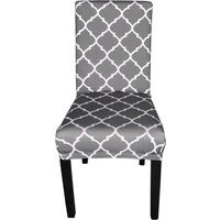 Neel Blue Short Spandex Dining Chair Cover, Slipcover, Trellis Pattern - Grey