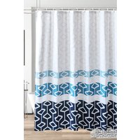 Neel Blue Abstract Geometric Navy Blue & White Bathroom Shower Curtain with 12 Hooks | Size: 180 cm width x 200 cm drop