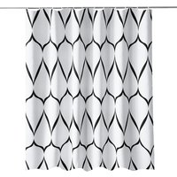 Neel Blue Lattice Design Bathroom Shower Curtain with Hooks, Anti-Mould Mildew Resistant in White | Size: 180 cm width x 200 cm drop
